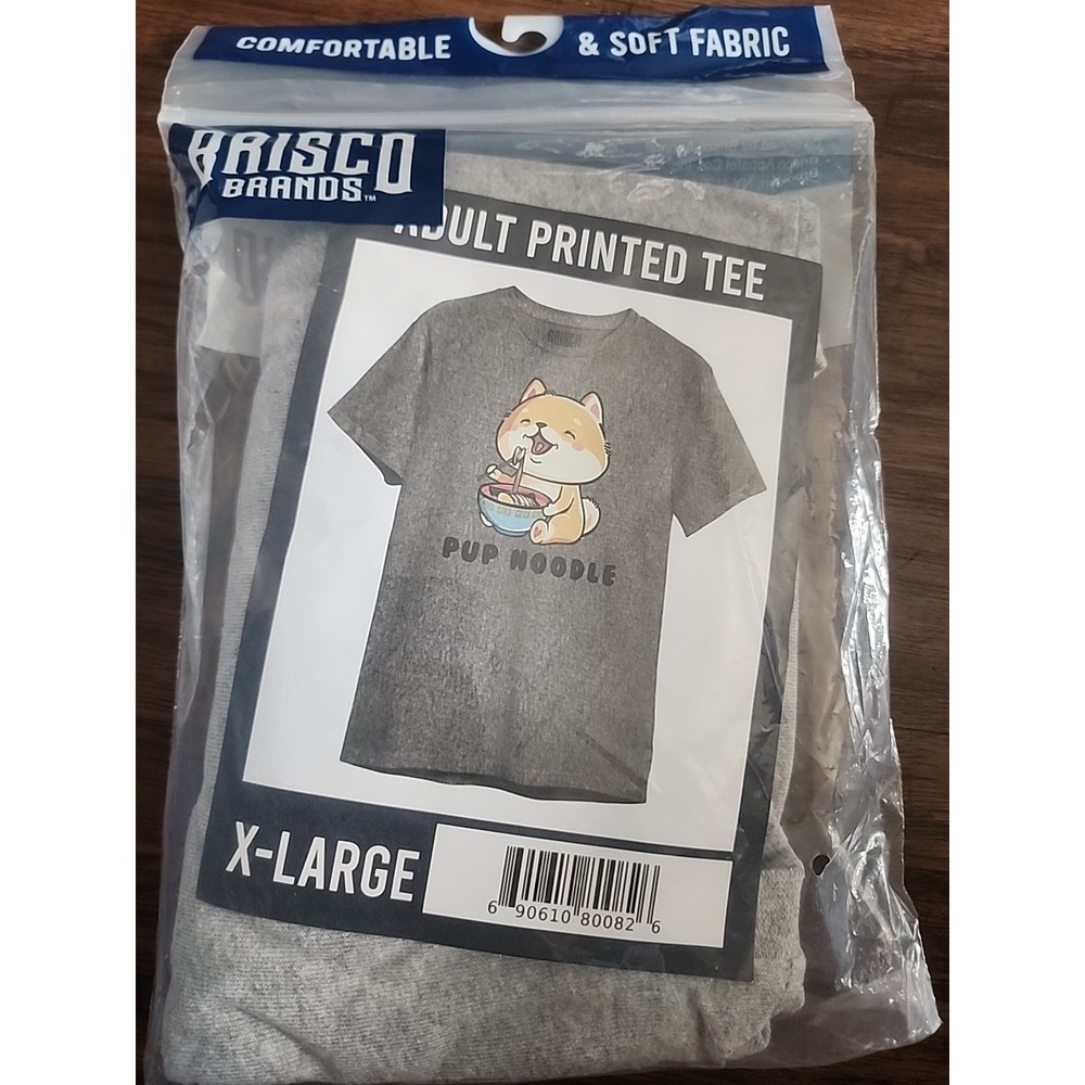 Adult Printed Tee Pup Noodle X Large Gray XL New Tshirt Soft Fabric Brisco